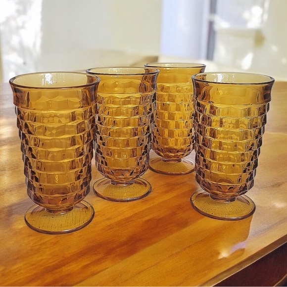 Whitehall 4 pc 14 oz Golden Amber Glass Cooler Set #2487 by Indiana Glass w Box - Picture 4 of 16